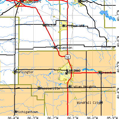 Zip code 46901 close-up map