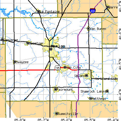 Zip code 46953 close-up map