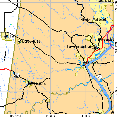 Zip code 47001 close-up map