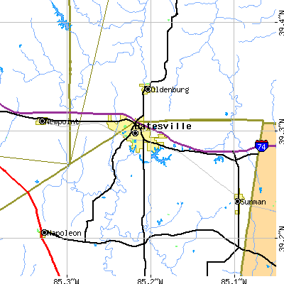 Zip code 47006 close-up map