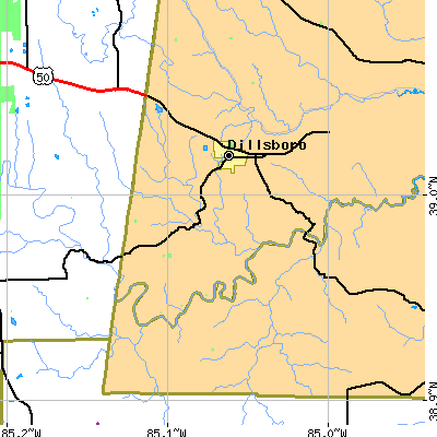 Zip code 47018 close-up map