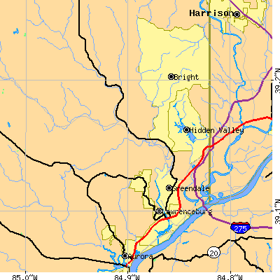 Zip code 47025 close-up map