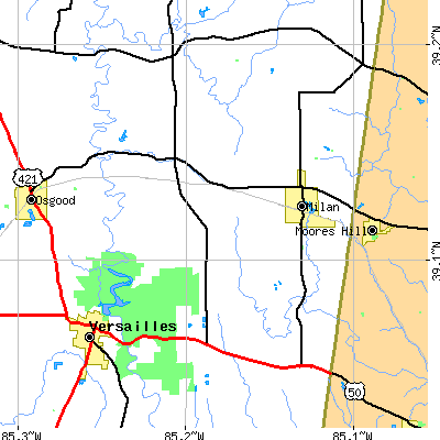 Zip code 47031 close-up map