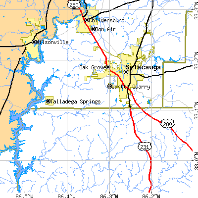 Zip code 35151 close-up map