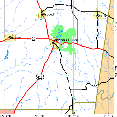 Zip code 47042 close-up map