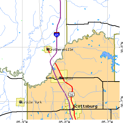 Zip code 47102 close-up map