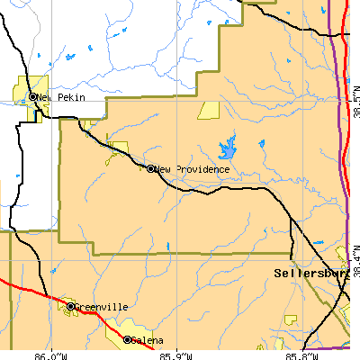Zip code 47106 close-up map