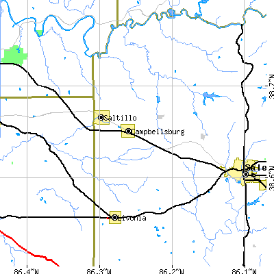 Zip code 47108 close-up map