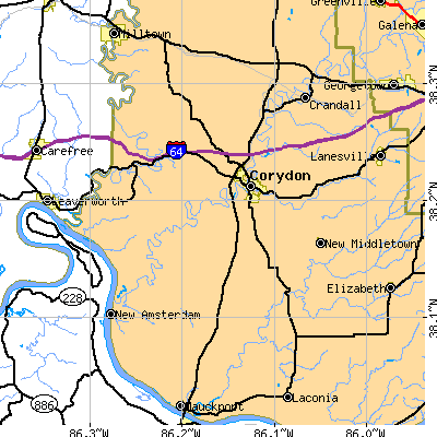 Zip code 47112 close-up map