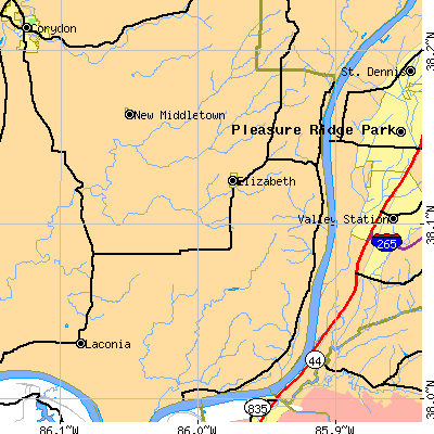 Zip code 47117 close-up map