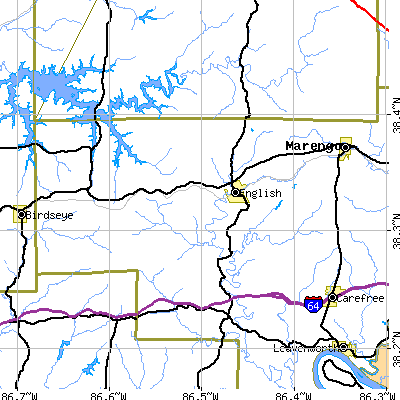 Zip code 47118 close-up map