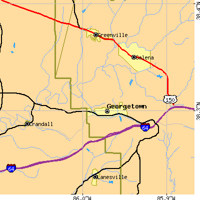 Zip code 47122 close-up map
