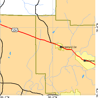 Zip code 47124 close-up map