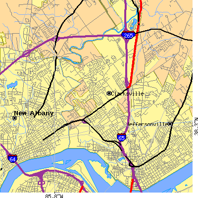 Zip code 47129 close-up map