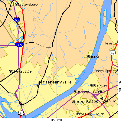 Zip code 47130 close-up map