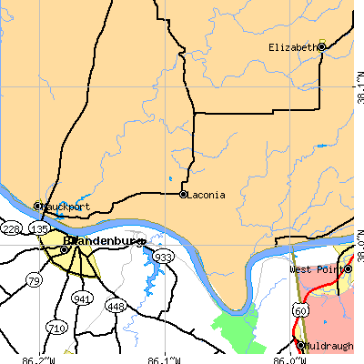Zip code 47135 close-up map