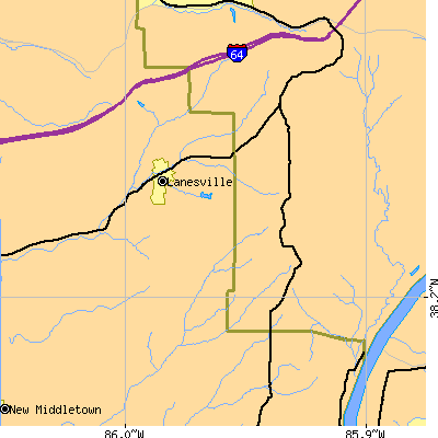 Zip code 47136 close-up map