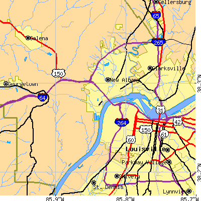Zip code 47150 close-up map