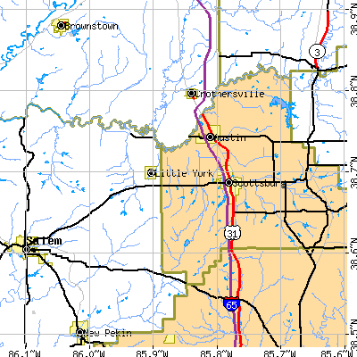 Zip code 47170 close-up map