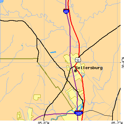 Zip code 47172 close-up map