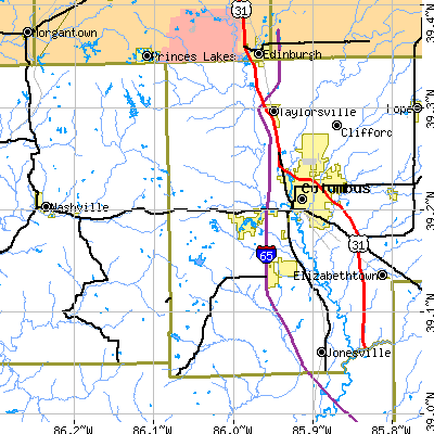 Zip code 47201 close-up map