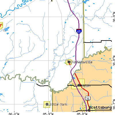 Zip code 47229 close-up map