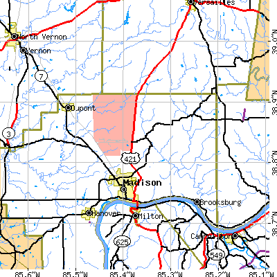 Zip code 47250 close-up map