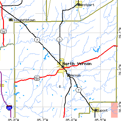 Zip code 47265 close-up map