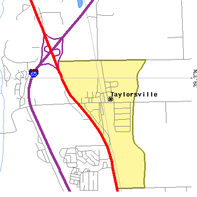 Zip code 47280 close-up map