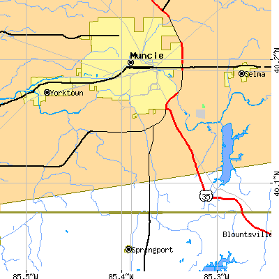 Zip code 47302 close-up map