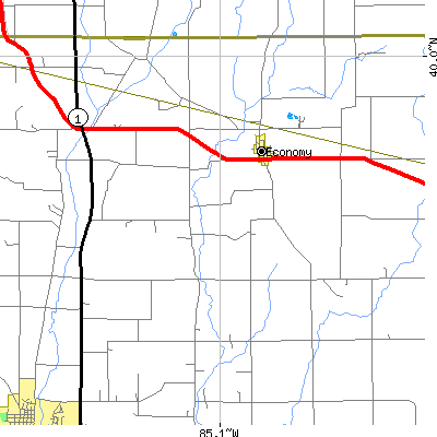 Zip code 47339 close-up map