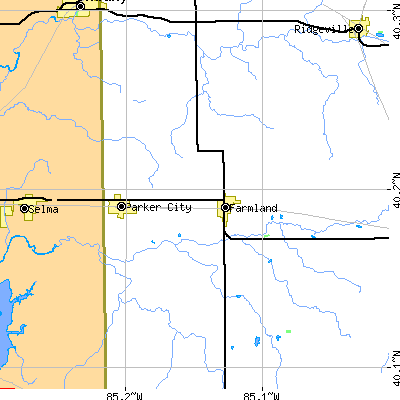 Zip code 47340 close-up map