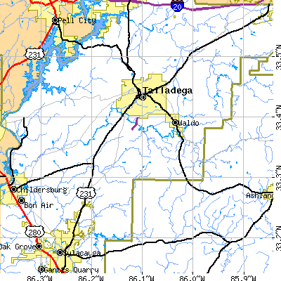 Zip code 35160 close-up map
