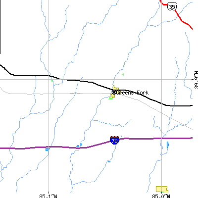 Zip code 47345 close-up map