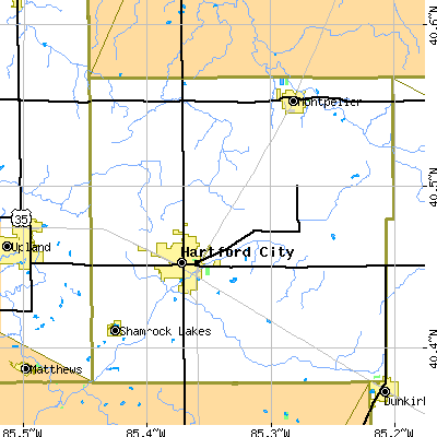 Zip code 47348 close-up map