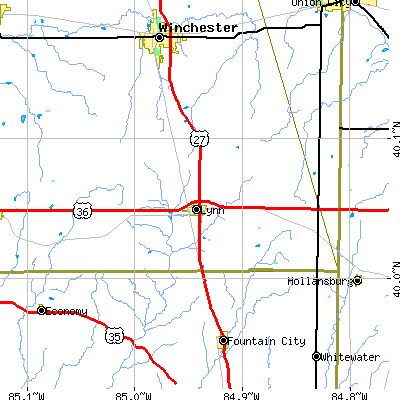 Zip code 47355 close-up map