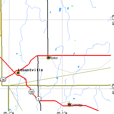 Zip code 47358 close-up map