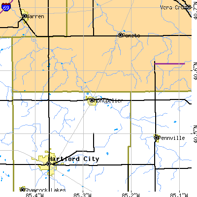 Zip code 47359 close-up map