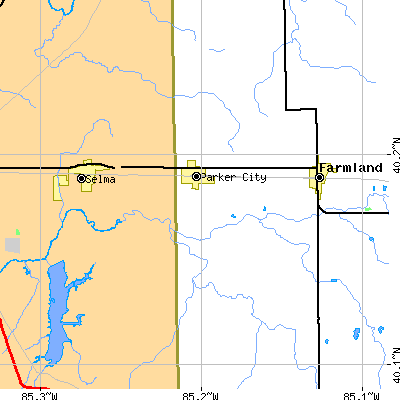 Zip code 47368 close-up map