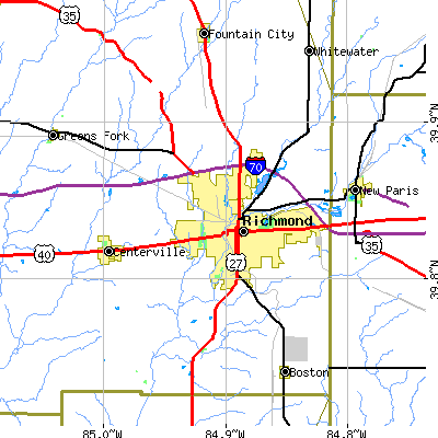 Zip code 47374 close-up map