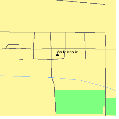Zip code 47381 close-up map