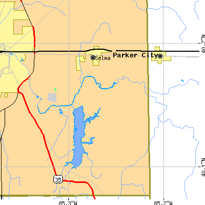 Zip code 47383 close-up map