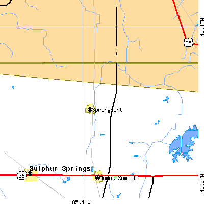 Zip code 47386 close-up map