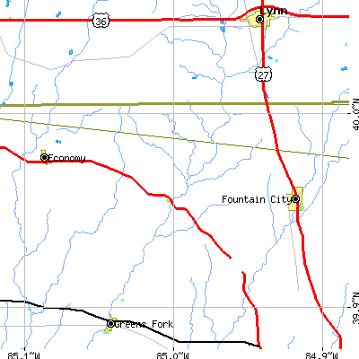 Zip code 47393 close-up map