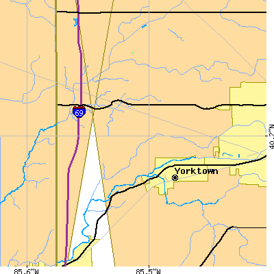 Zip code 47396 close-up map