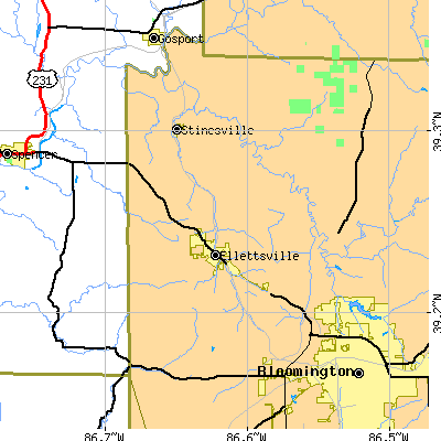 Zip code 47404 close-up map