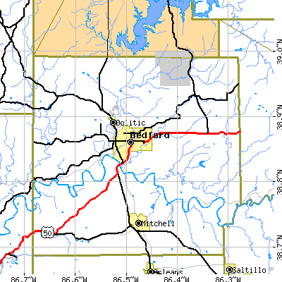 Zip code 47421 close-up map