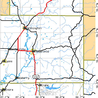Zip code 47424 close-up map