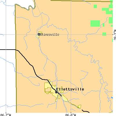 Zip code 47429 close-up map
