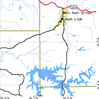 Zip code 47432 close-up map